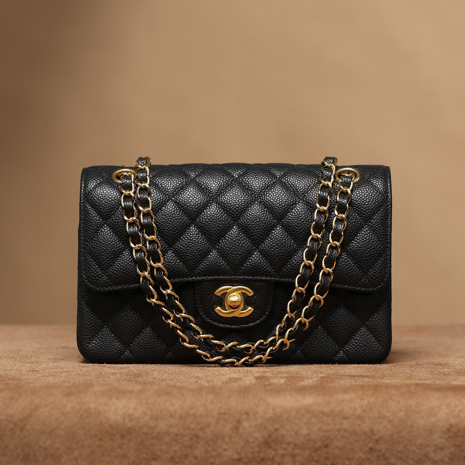 頂級復刻高仿香奈兒Chanel*CF Chanel-Classic Flap23黑銀系列魚子醬牛皮口蓋包小號 99%相似