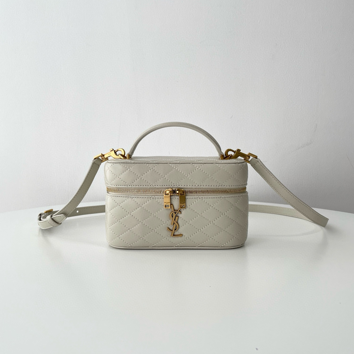 1:1復刻高仿YSL GABY Mini拉鏈化妝包復古白 99%真