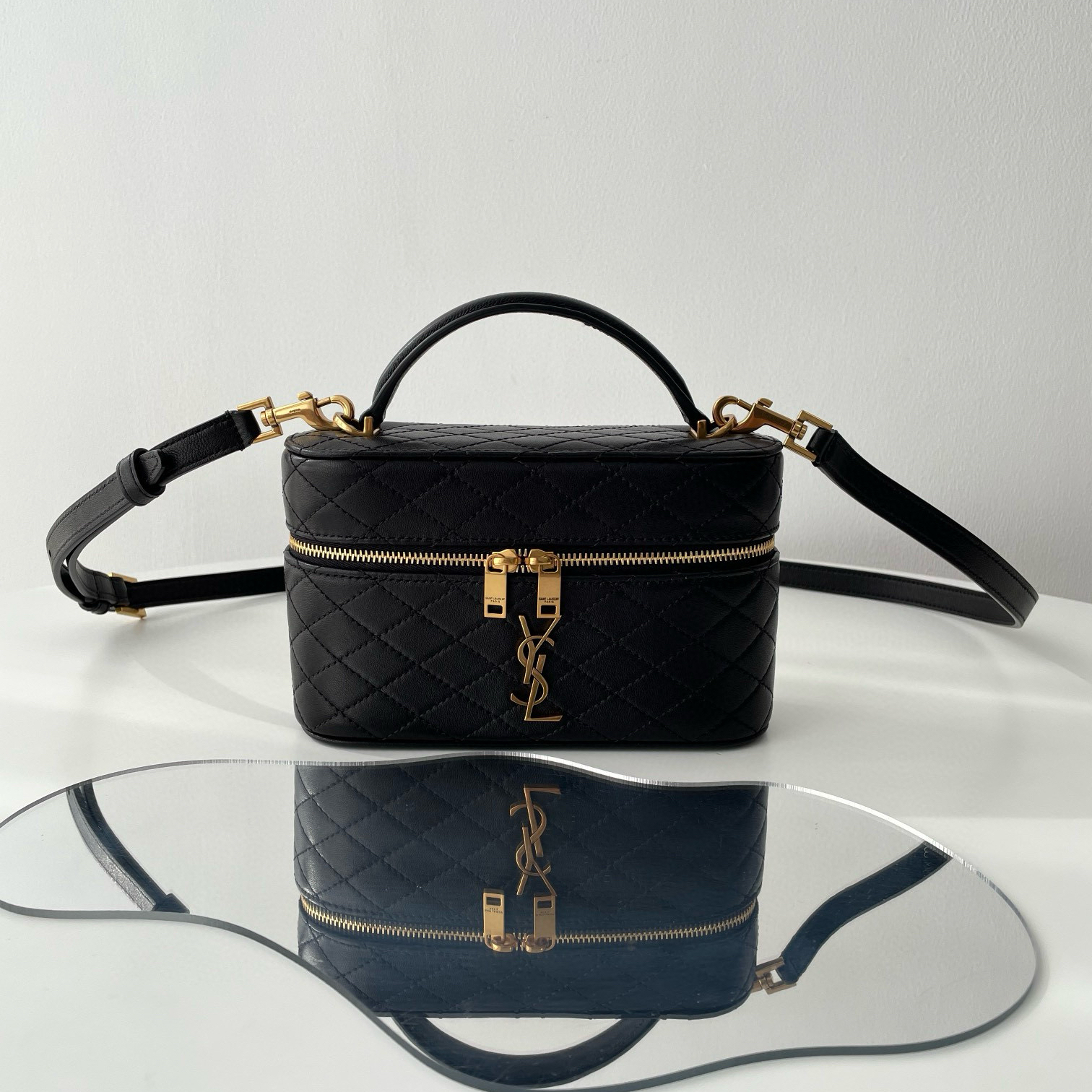 1:1復刻高仿YSL GABY Mini拉鏈化妝包黑金 99%真
