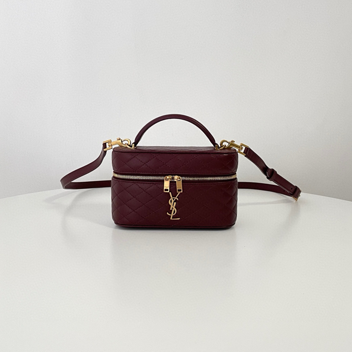 1:1復刻高仿YSL GABY Mini拉鏈化妝包酒紅色 99%真