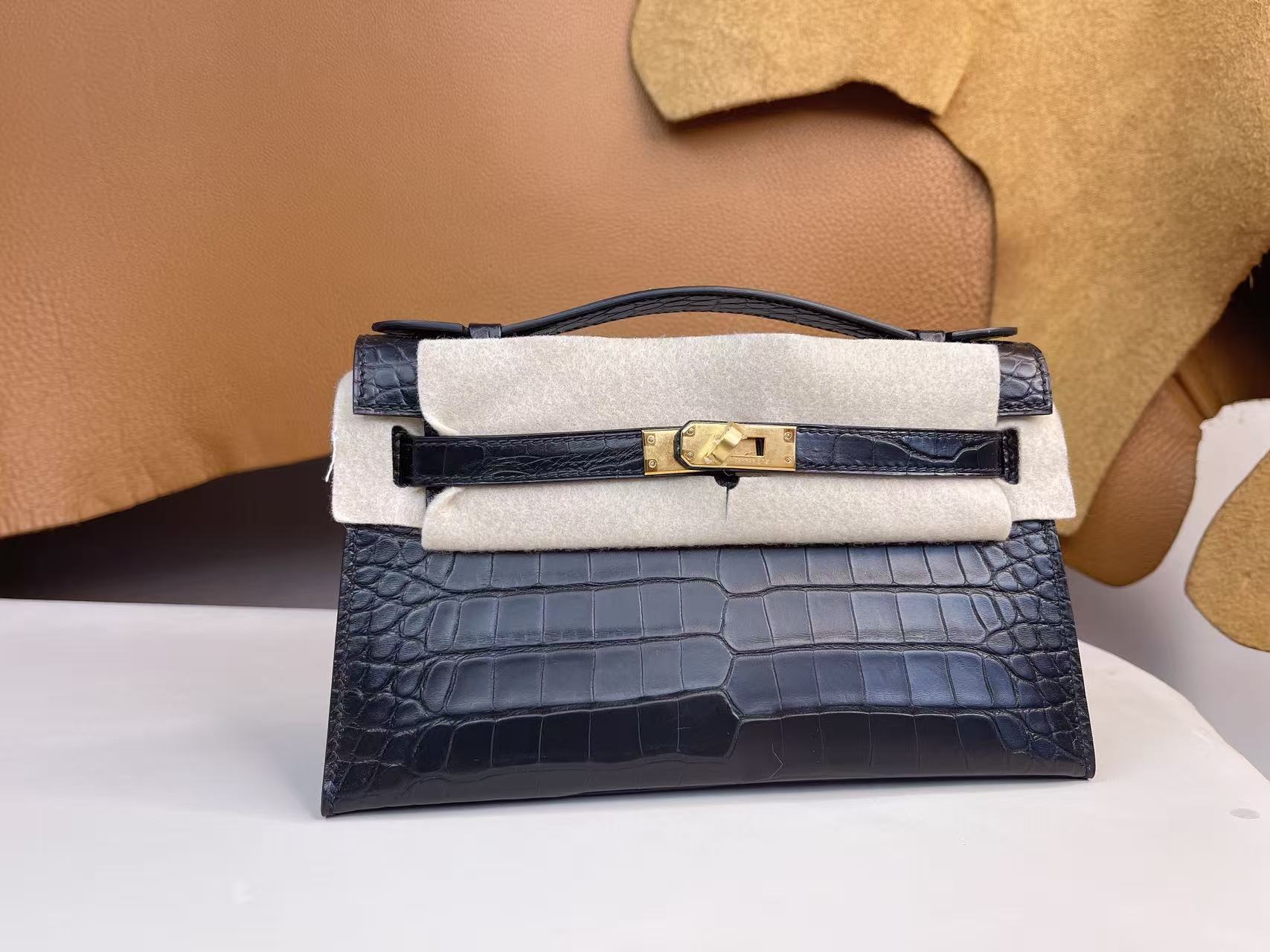 1:1復刻高仿Hermes bag 手袋 Kelly二代鱷魚皮霧面金扣 99%真