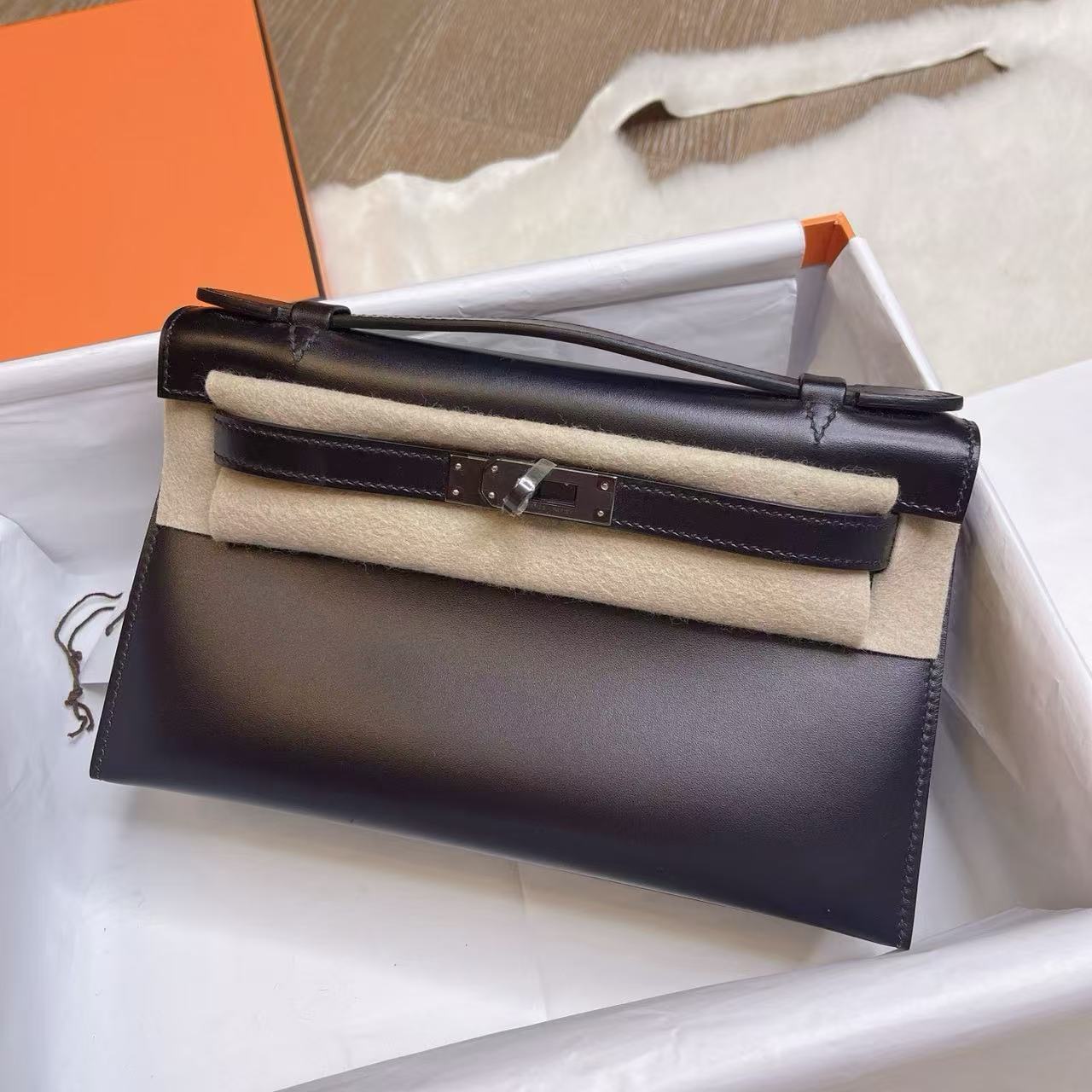 1:1復刻高仿Hermes bag 手袋 Kelly一代box皮黑色銀扣 99%真
