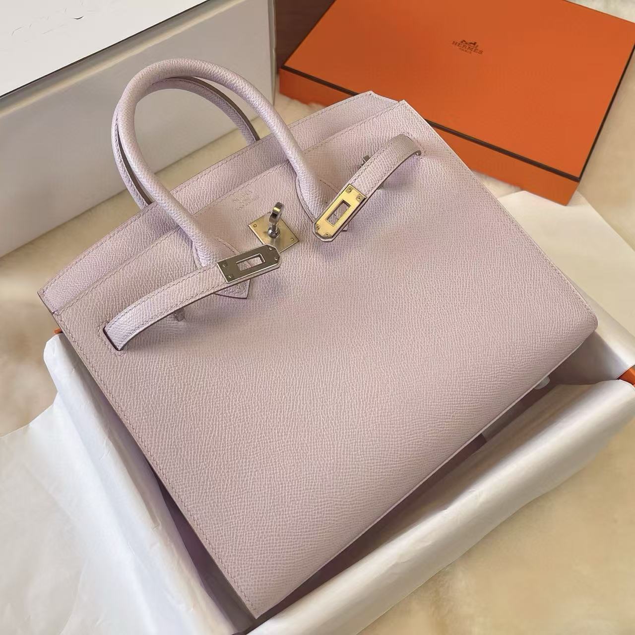 1:1復刻高仿Hermes bag 手袋 Birkin25 Epsom 皮外縫夢幻紫金扣99%真