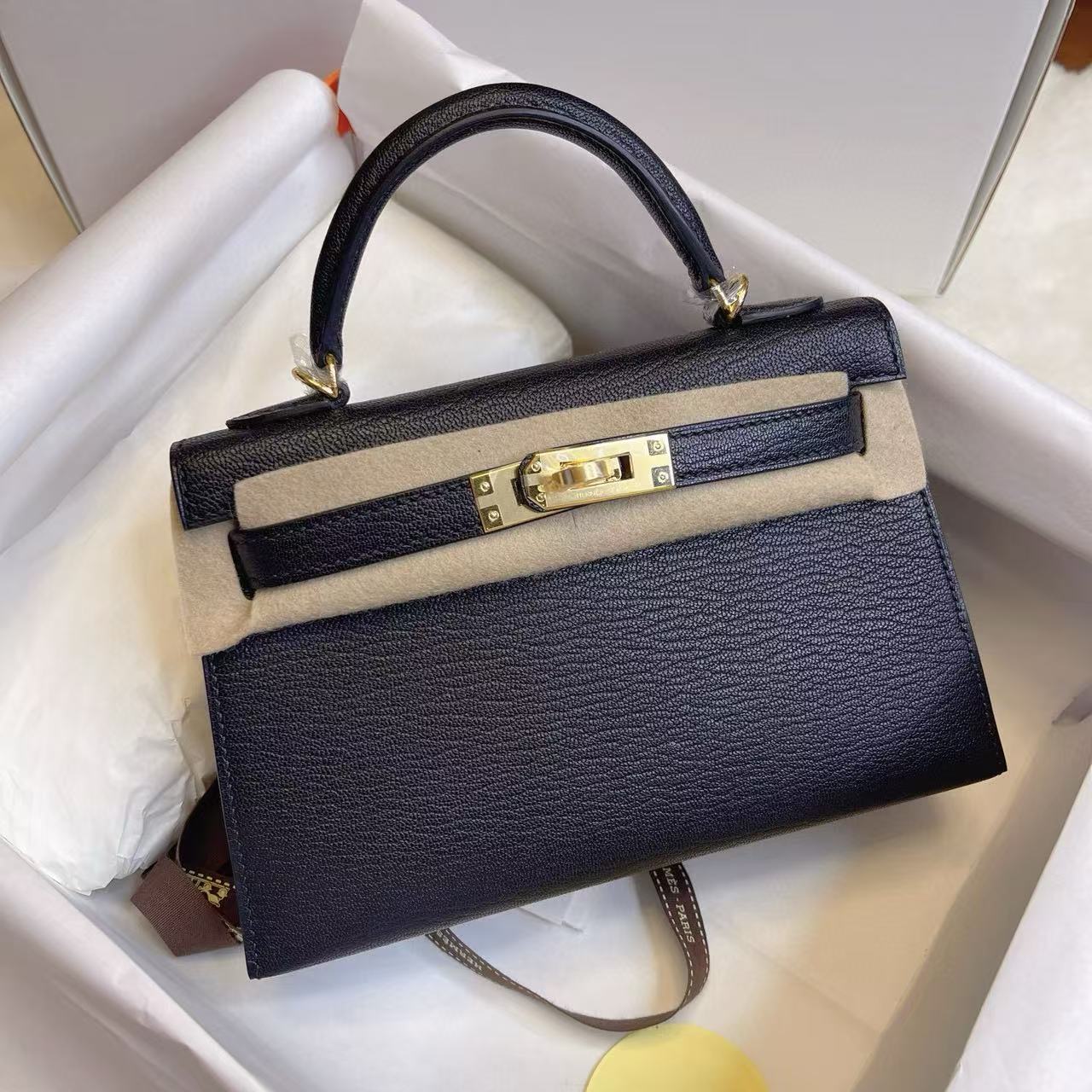 1:1復刻高仿Hermes bag 手袋 Kelly一代togo皮黑色金扣 99%真