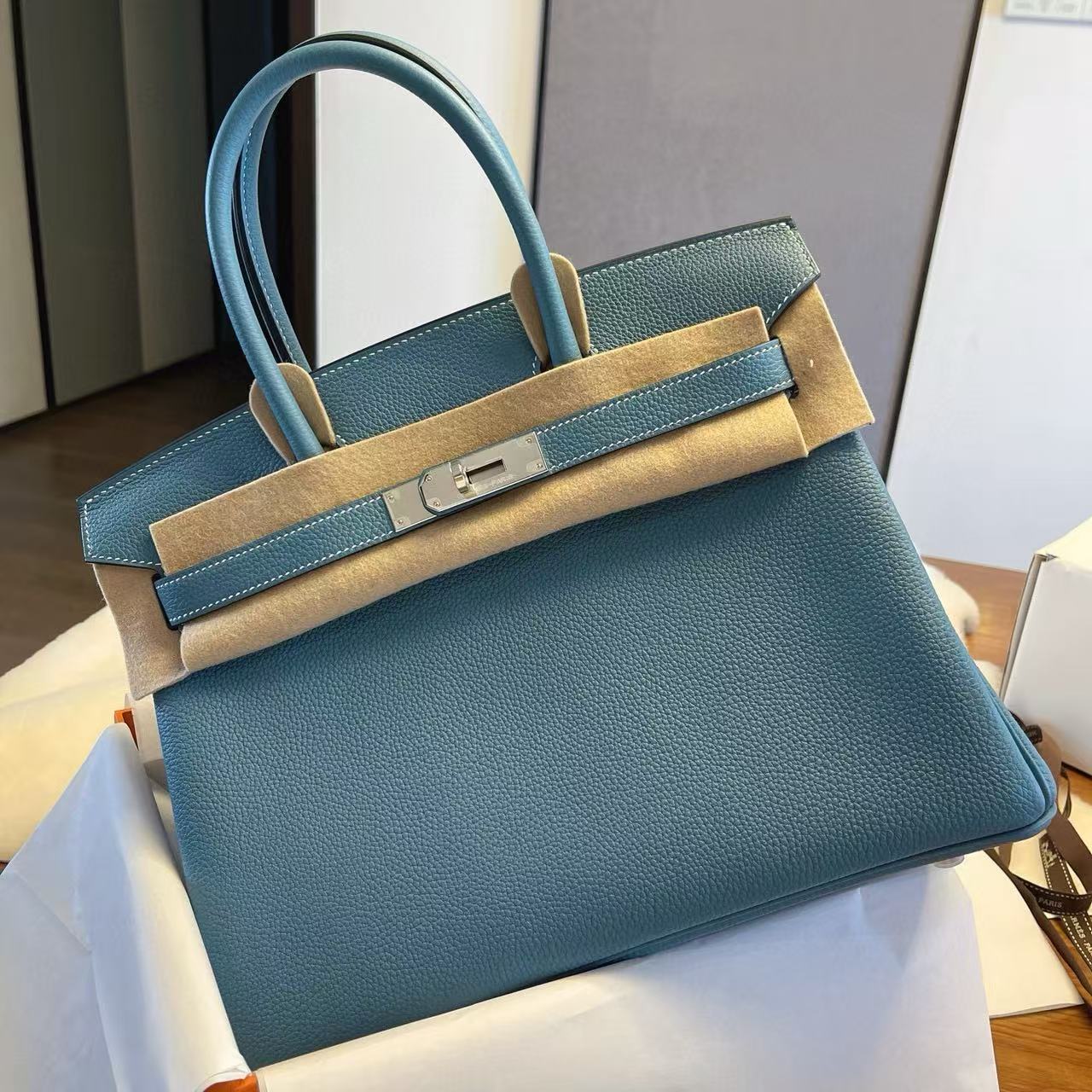 1:1復刻高仿Hermes bag 手袋 Birkin25Togo皮牛仔藍銀扣 99%真