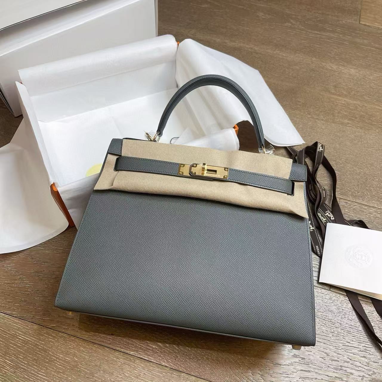 1:1復刻高仿Hermes bag 手袋 Kelly28海鷗灰金扣外縫 99%真