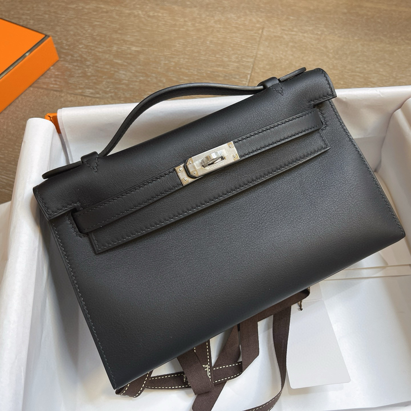 1:1復刻高仿Hermes bag 手袋 Kelly一代Swift皮黑色銀扣 99%真
