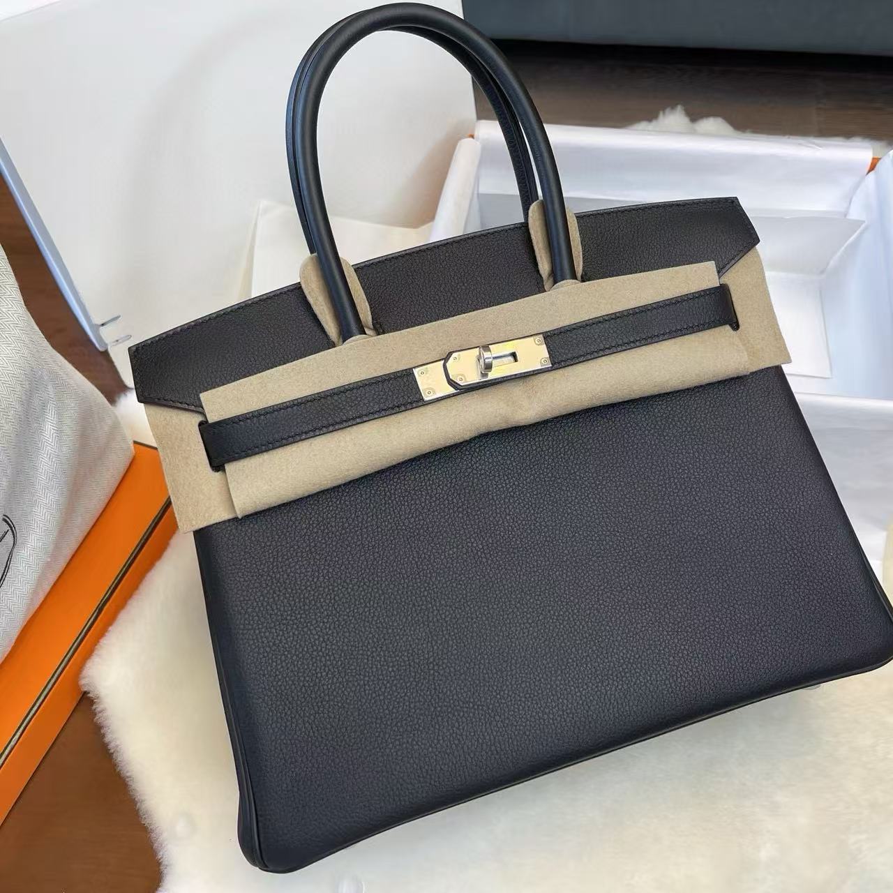 1:1復刻高仿Hermes bag 手袋 Birkin30Togo皮黑金銀扣 99%真