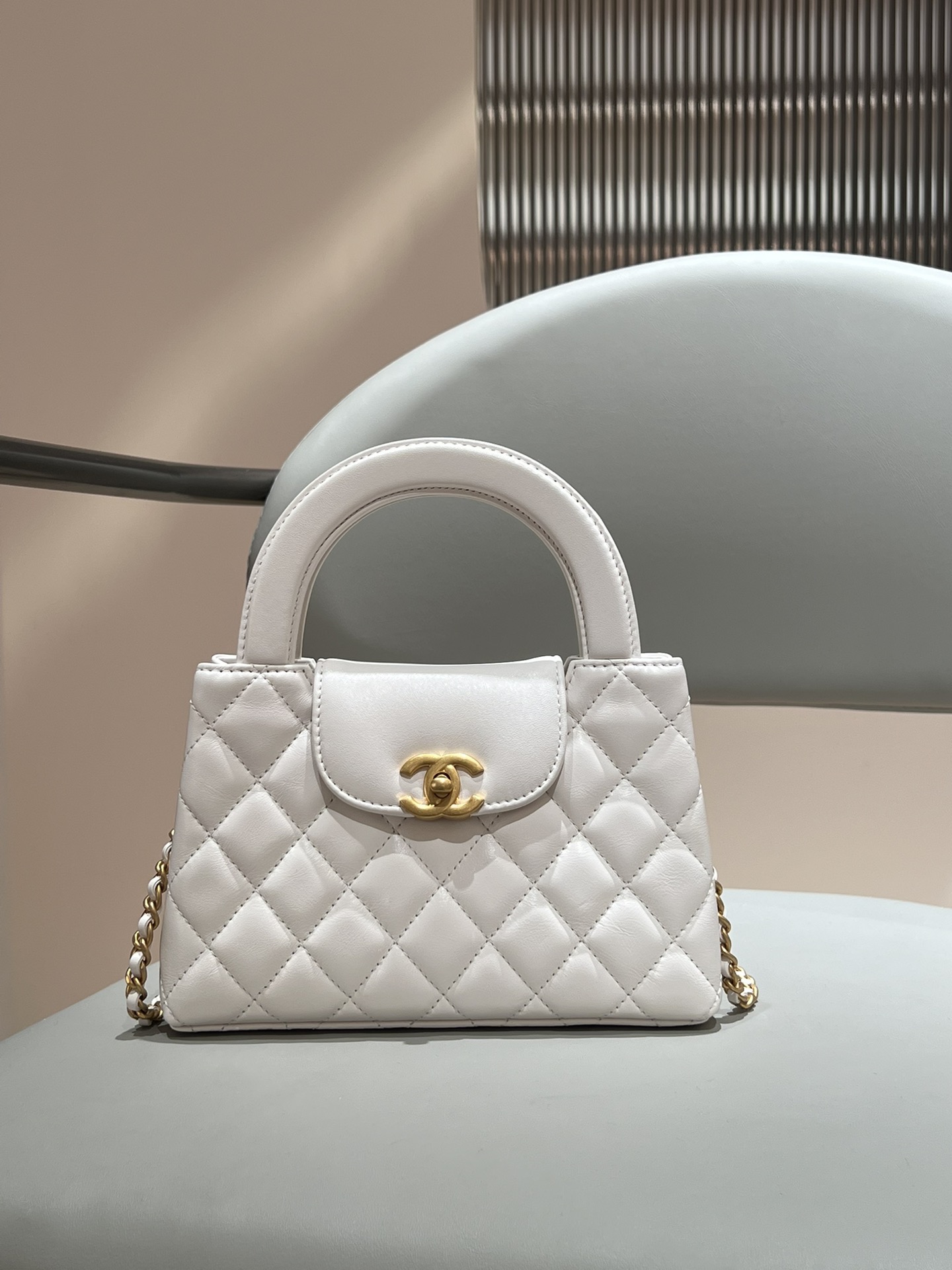 Chanel 25A 迷你Kelly購物袋 白色復古金